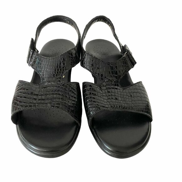 SAS San Antonio Shoemakers Black Leather Croc Embossed Suntimer Sandals Size 8.5 - Picture 6 of 10